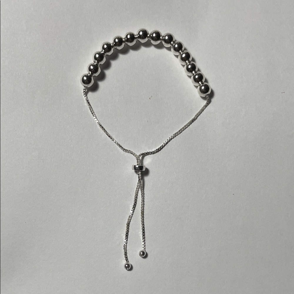 Sterling Silver Slide Adjustable Beaded Bracelet